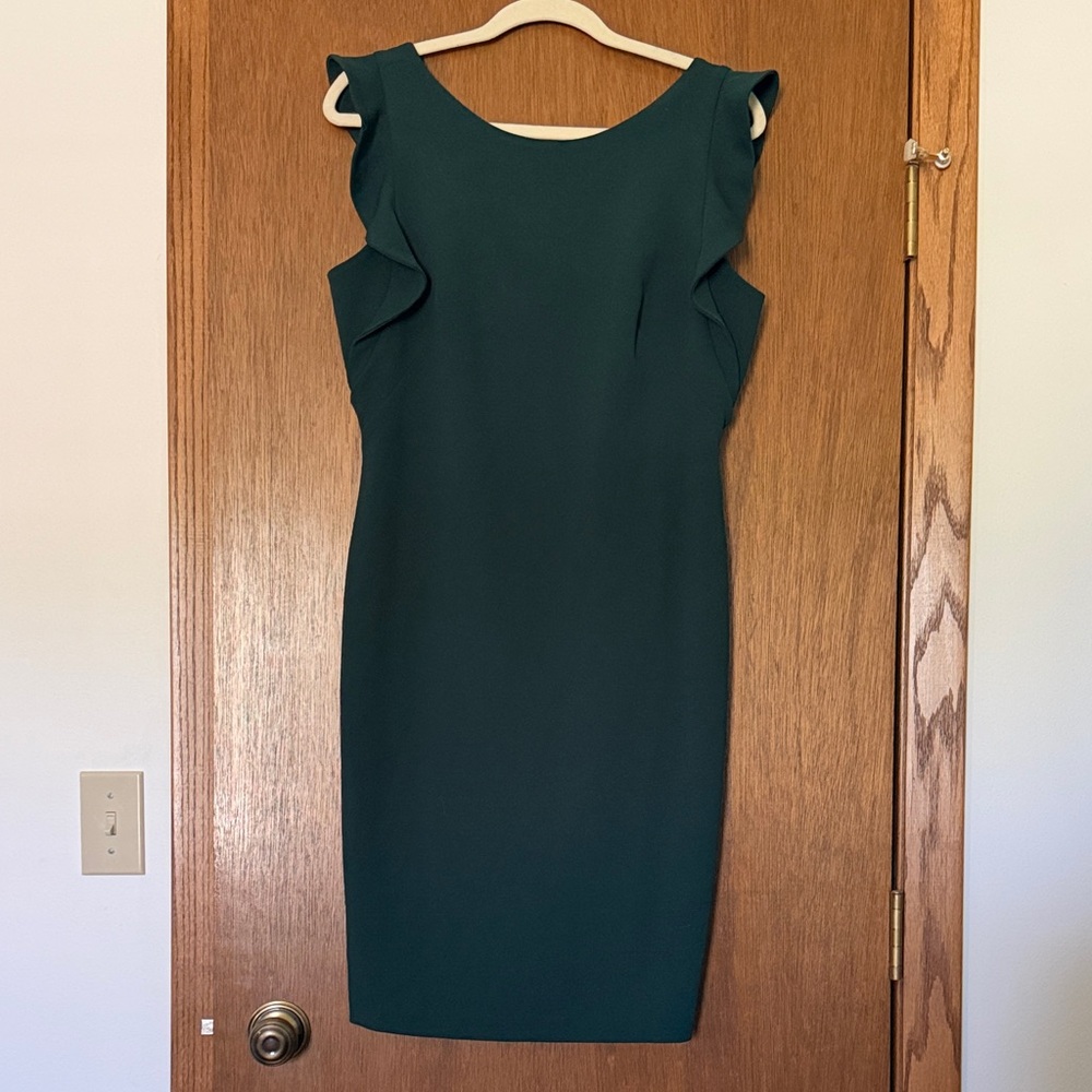 Calvin Klein Forest Green Ruffle Cap-Sleeve Sheath Dress